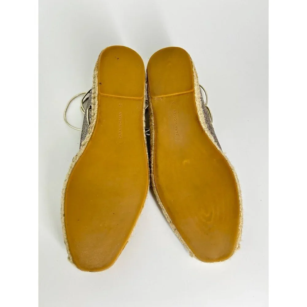 Zara Woman Sparkly Lace Up Flat Espadrilles Size 8
